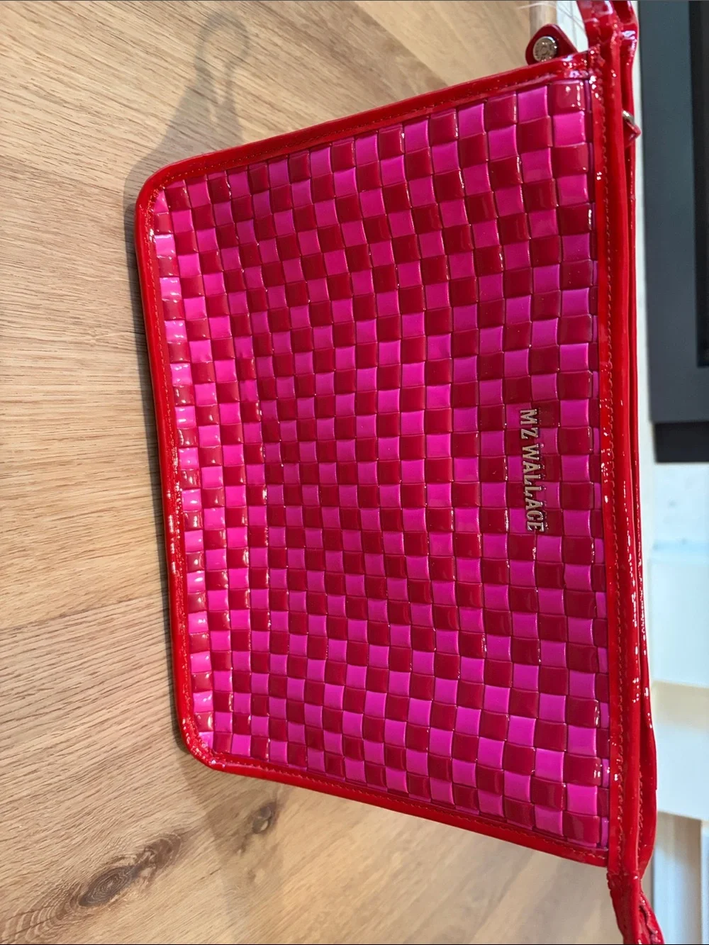 MZ Wallace Woven Hot Pink Pouch with Gloss Trim